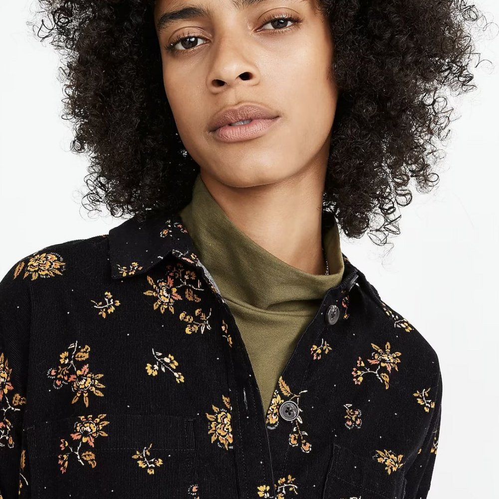 Madewell Black Fall Floral Corduroy Shirt Jacket  Size L